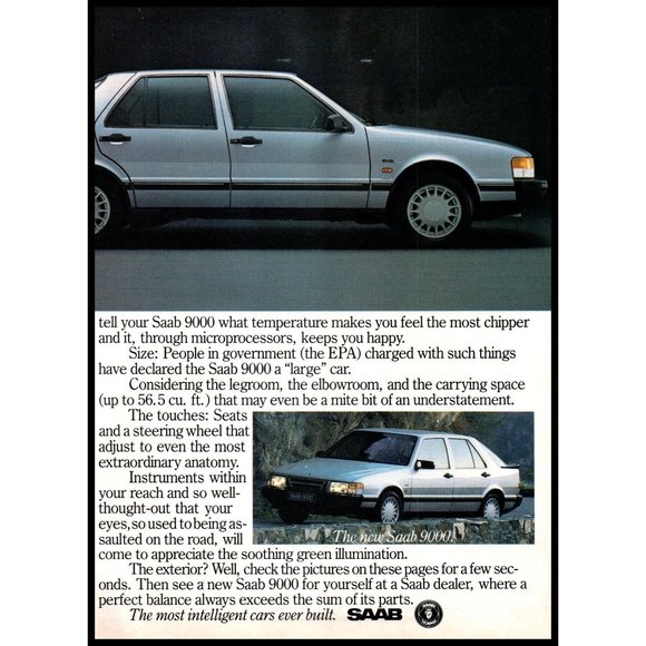 1986 Saab 9000 Sedan 2 Page Vintage Print Ad Back to Back Balance Wall Art - Picture 3 of 3